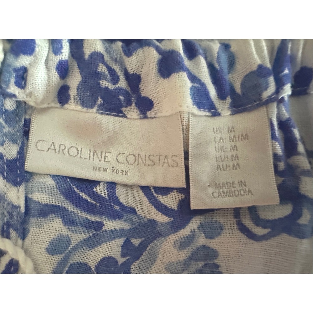 Caroline Constas Long Sun Dress Sz M Blue White Floral Halter Pockets Coastal - Picture 2 of 12